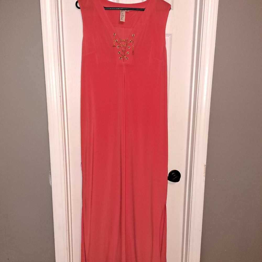 Emma & Michele sleeveless maxi with gold chain criss cross detail